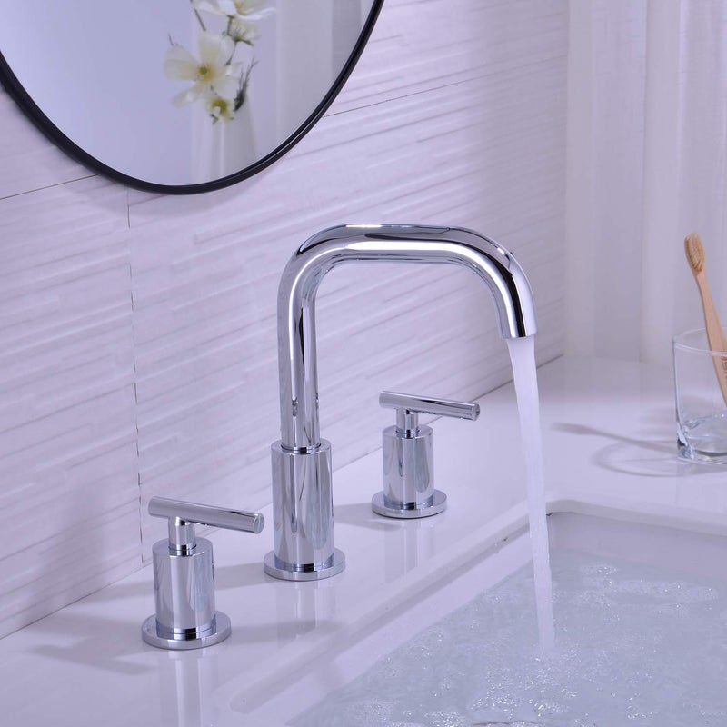 TRUSTMI 2-Handle 8 Inch Widespread Bathroom Sink Faucet High Arc Brass 3 Holes Vanity Faucet with cUPC Water Supply Hoses, Overflow Pop Up Drain Included, Chrome - Image 3